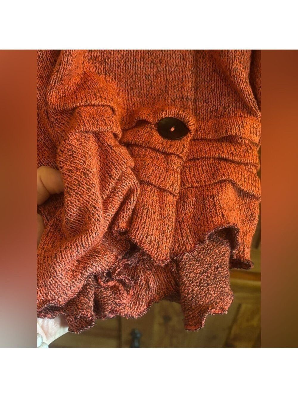 FENINI Designer Burnt Orange Textured Knit Cardigan • Artful Layering•Fits M–XL - Picture 10 of 17